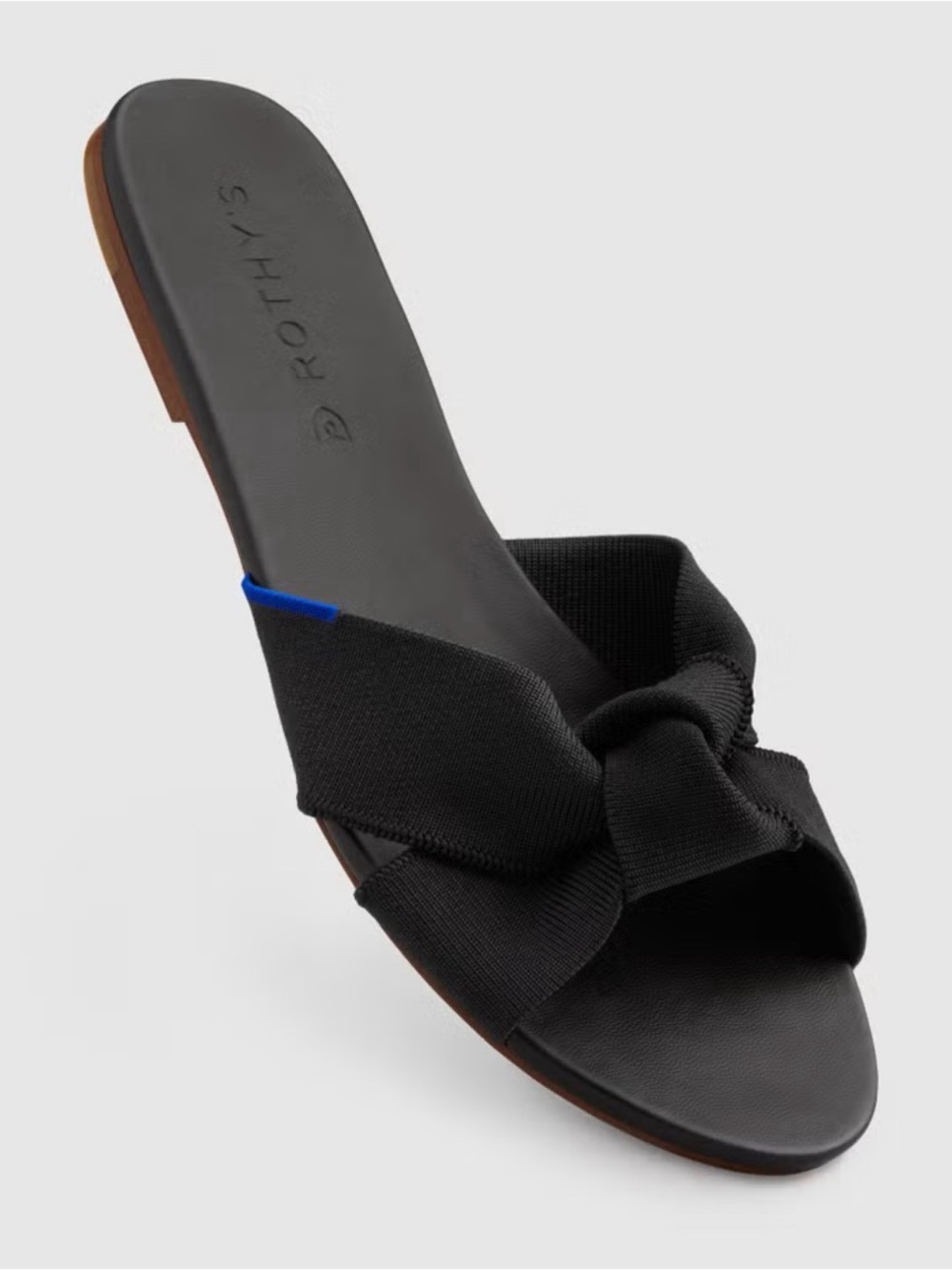 Rothy's Black Knotted Slide with Blue Accent